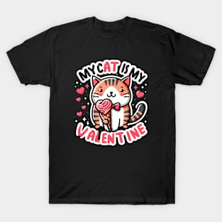 My Cat is My Valentine - Cute Cat with Heart Ice-cream T-Shirt